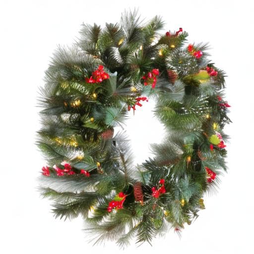 National Tree Company Pre-Lit Artificial Christmas Wreath, Green, Crestwood Spruce, White Lights, Decorated with Pine Cones, Berry Clusters, Frosted Branches, Christmas Collection, 24 Inches
