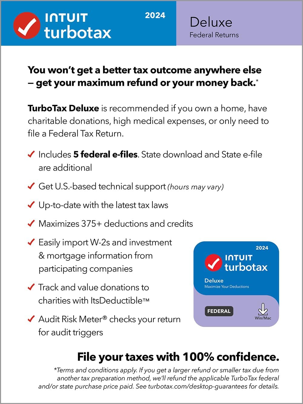 TurboTax Deluxe 2024 Tax Software, Federal & State Tax Return [PC/MAC Download]
