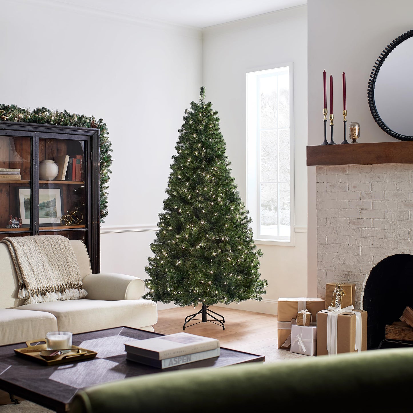 National Tree Company Pre-Lit Artificial Full Christmas Tree, Green, North Valley Spruce, White Lights, Includes Stand, 4.5 Feet