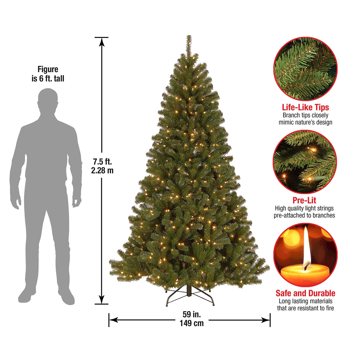 National Tree Company Pre-Lit Artificial Full Christmas Tree, Green, North Valley Spruce, White Lights, Includes Stand, 4.5 Feet