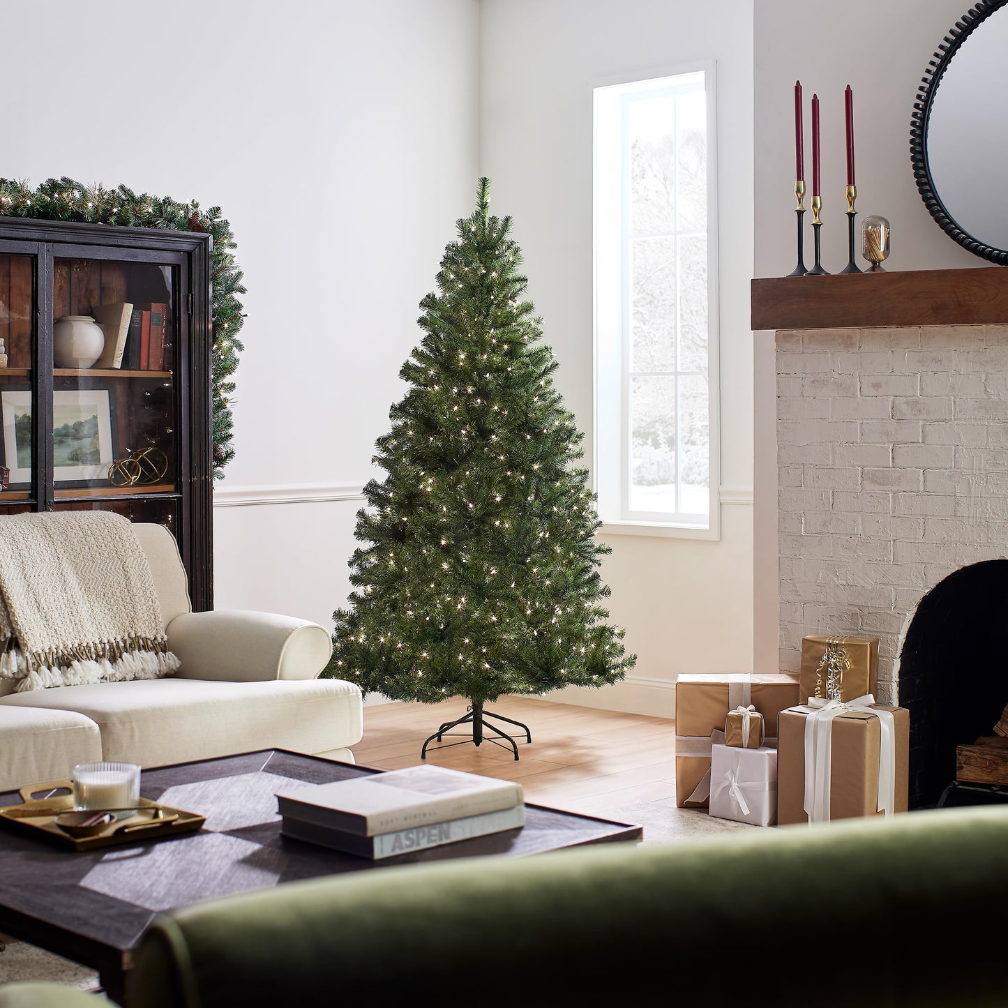 National Tree Company Pre-Lit Artificial Full Christmas Tree, Green, North Valley Spruce, White Lights, Includes Stand, 4.5 Feet
