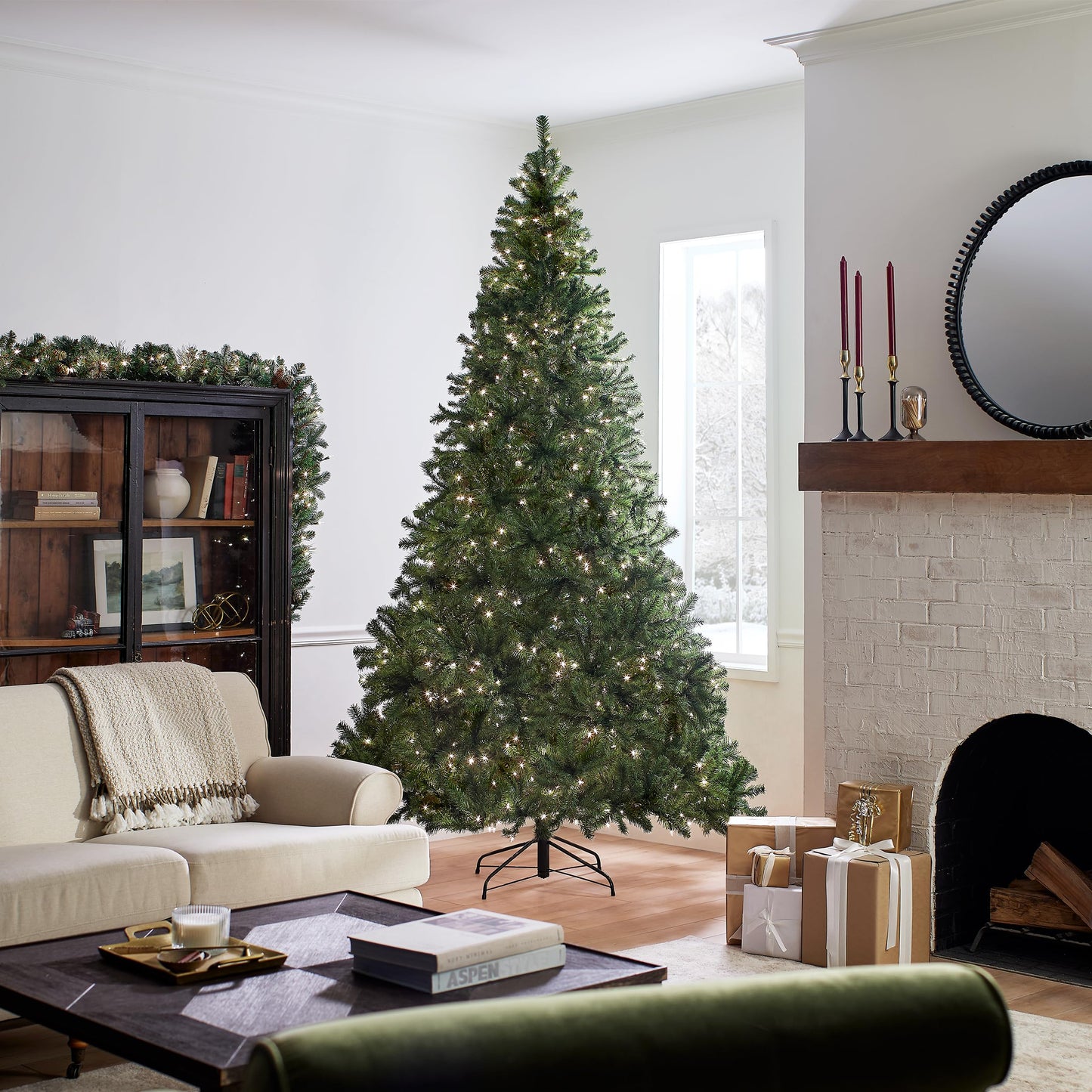 National Tree Company Pre-Lit Artificial Full Christmas Tree, Green, North Valley Spruce, White Lights, Includes Stand, 4.5 Feet