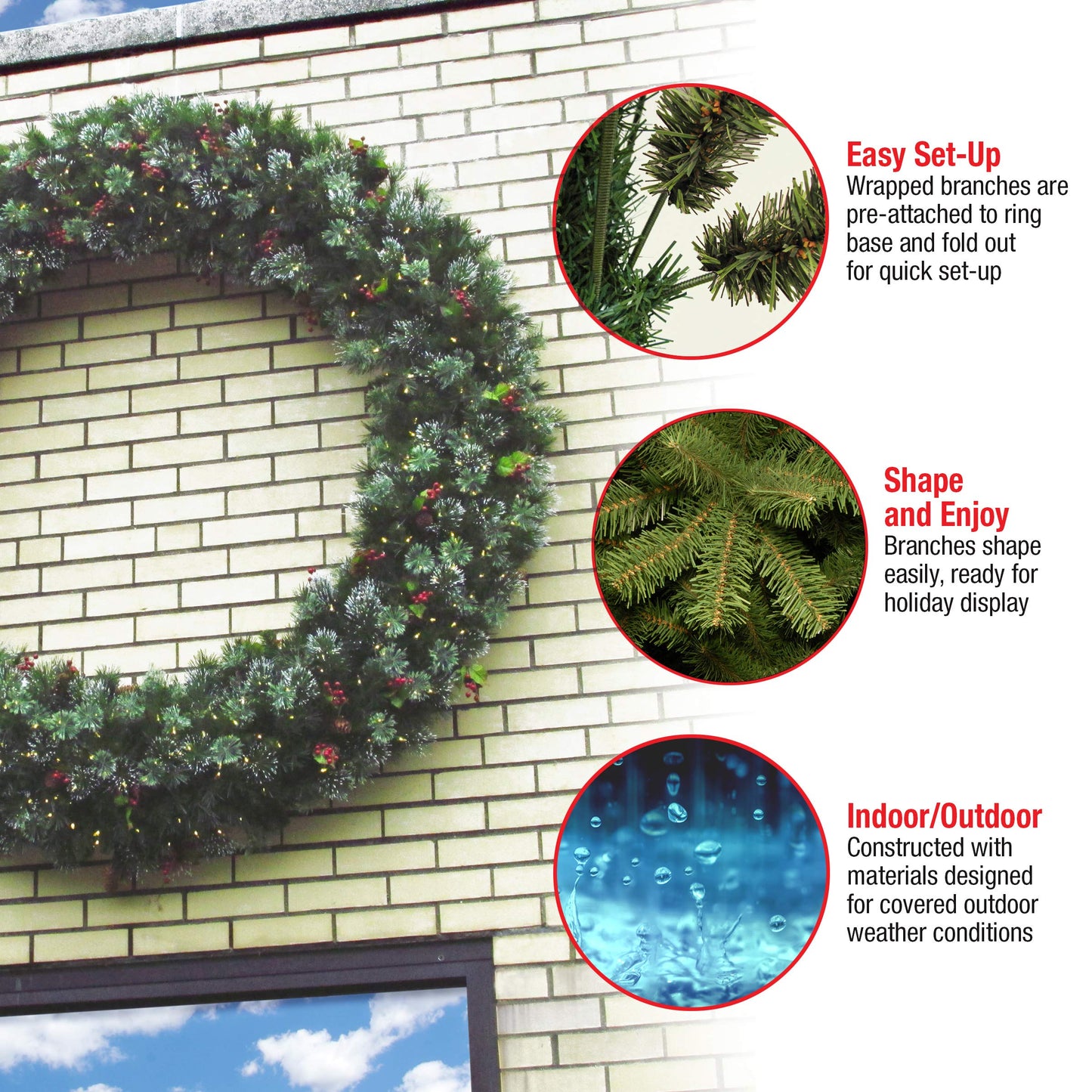 National Tree Company Pre-Lit Artificial Christmas Wreath, Green, Crestwood Spruce, White Lights, Decorated with Pine Cones, Berry Clusters, Frosted Branches, Christmas Collection, 24 Inches